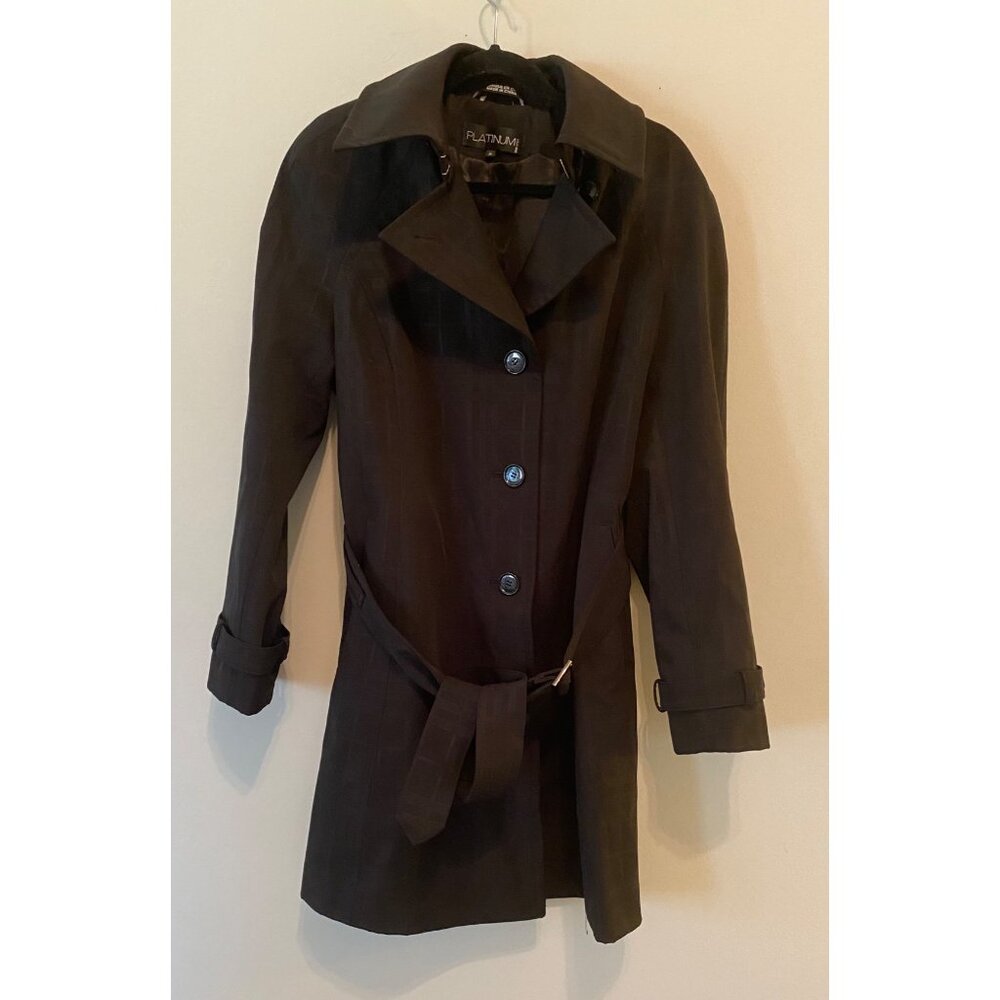 Platinum Utex Brown Midi Coat With Belt Button Front Medium